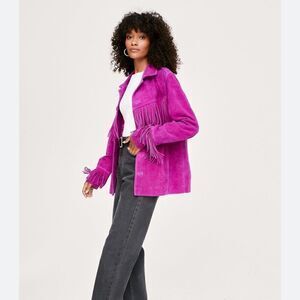 Nasty Gal Suede Oversized Fringe Jacket